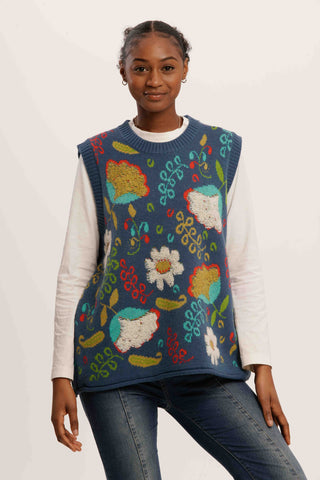 FunkyPetal Knit Vest – Bright Abstract Sleeveless Cardigan for Bold Style