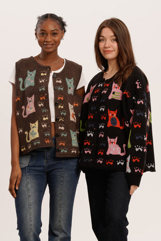 Nine Lives Black Bundle – Cat Cardigan & Vest Knit Set