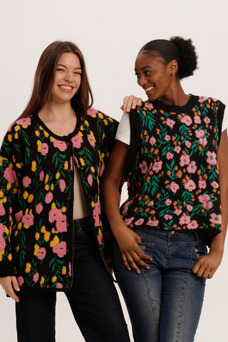 Floral After Dark Bundle – Midnight Garden Cardigan & Flower Tangle Vest