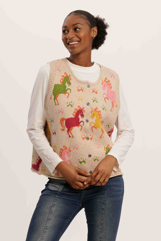 Rainbow Unicorn Knit Vest – Playful Sleeveless Cardigan with Button Detail