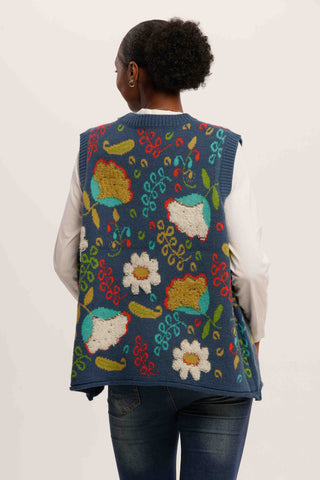FunkyPetal Knit Vest – Bright Abstract Sleeveless Cardigan for Bold Style
