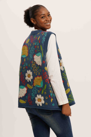 FunkyPetal Knit Vest – Bright Abstract Sleeveless Cardigan for Bold Style