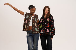 Nine Lives Black Bundle – Cat Cardigan & Vest Knit Set