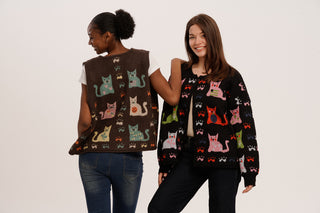 Nine Lives Black Bundle – Cat Cardigan & Vest Knit Set