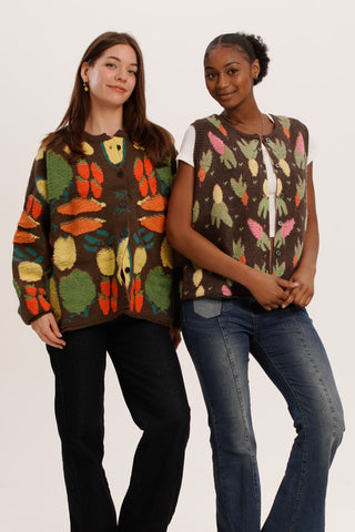 Harvest Layers Bundle – Brown Harvest Cardigan & Carrot Knit Vest Duo