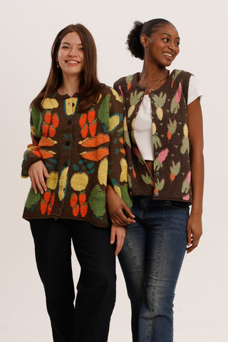 Harvest Layers Bundle – Brown Harvest Cardigan & Carrot Knit Vest Duo