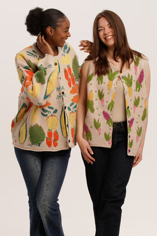Harvest Layers Bundle – Beige Harvest Cardigan & Carrot Knit Vest Duo