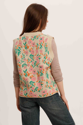 FlowerTangle Knit Vest – Jungle-Inspired Sleeveless Floral Cardigan