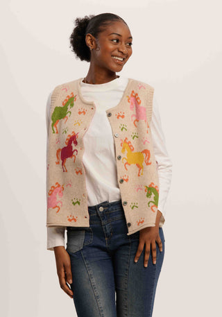 Rainbow Unicorn Knit Vest – Playful Sleeveless Cardigan with Button Detail