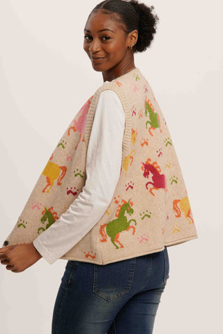 Rainbow Unicorn Knit Vest – Playful Sleeveless Cardigan with Button Detail