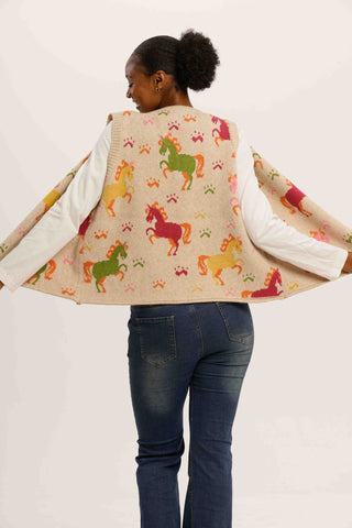 Rainbow Unicorn Knit Vest – Playful Sleeveless Cardigan with Button Detail