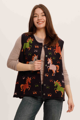Rainbow Unicorn Knit Vest – Playful Sleeveless Cardigan with Button Detail