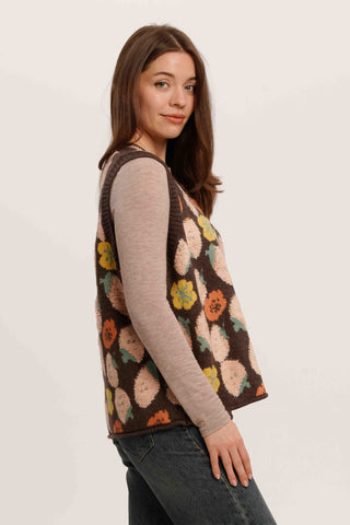 Strawberry Field Vest – Whimsical Sleeveless Knit Cardigan