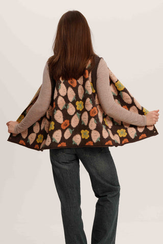 Strawberry Field Vest – Whimsical Sleeveless Knit Cardigan