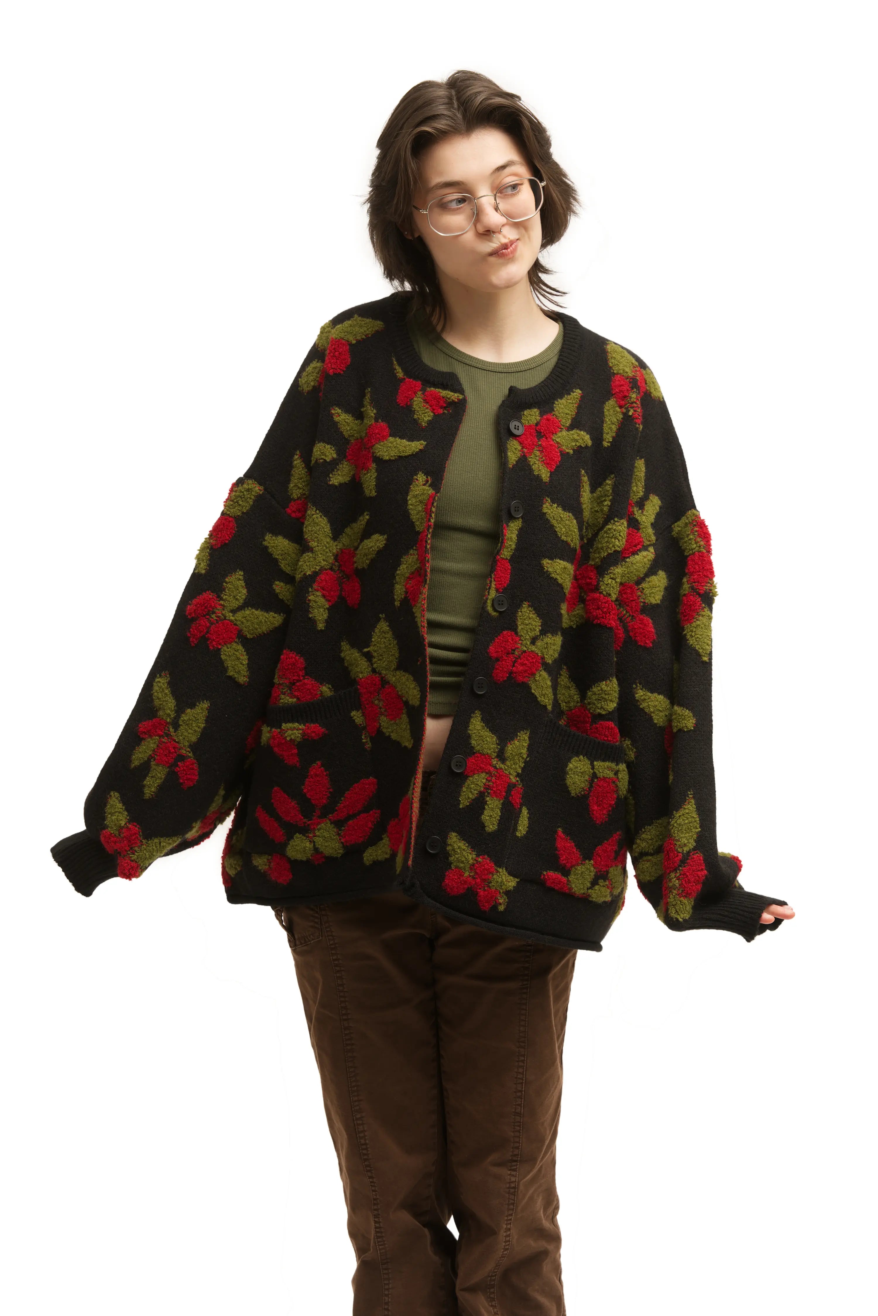 Forest Berry Cardigan | Black Cardigan with Berry Design – Cardi Craze Forest Berry Cardigan | Black Cardigan with Berry Design – Cardi Craze