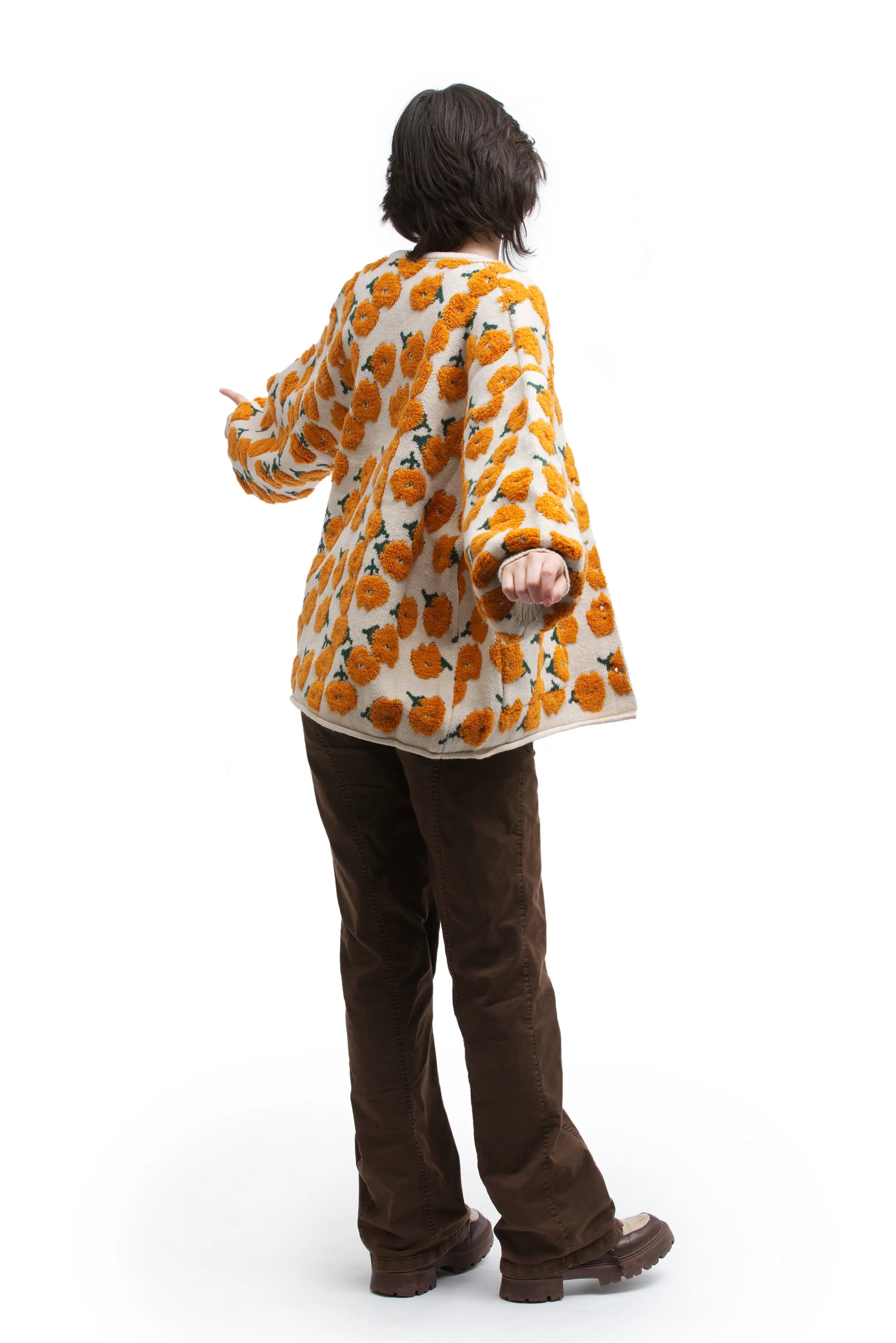 Golden Petal Cardigan – Floral Textured Knit with Pockets | Cardi